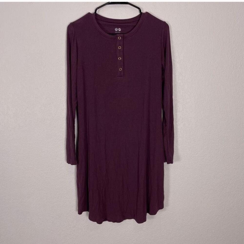 Kindred Bravely Dark Purple Ribbed Nursing Henley Long Sleeve Dress